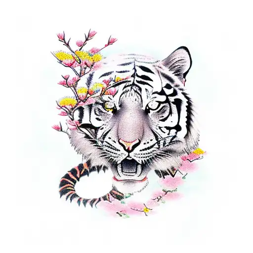 Tiger Crane Earth Cherry Blossoms Back