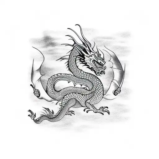 Dragon Flying With Long Tail