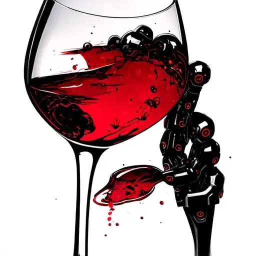 Robotic Mirror Reflecting Black Glass Of Wine