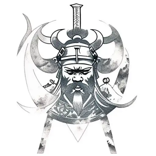 A Silhouette Of A Viking Warrior Hiking Up A Mountain With The Northern Lights Overhead