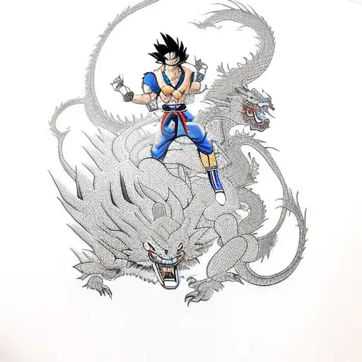 A Fierce Battle Between Son Goku And A Dragon