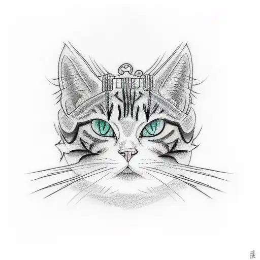 Minimalism Sketch Tattoo Cat Ears Green Eyes