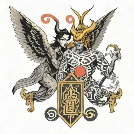 A Angel And Devil Facing Off In A Geometry Box