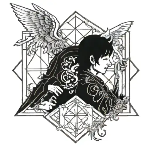 A Angel And Devil Facing Off In A Geometry Box