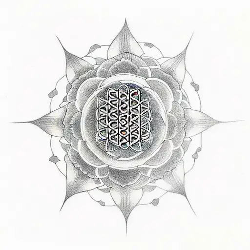 Lotus With Flower Of Life Anf Number 33