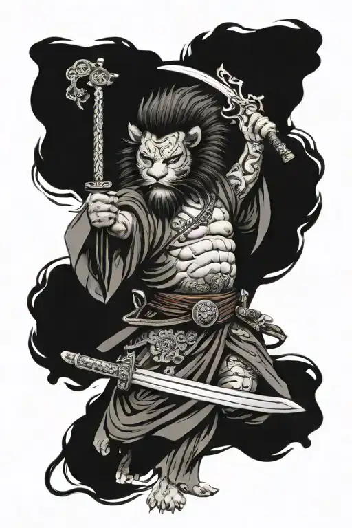 Lion Samurai Warrior Wielding A Sword