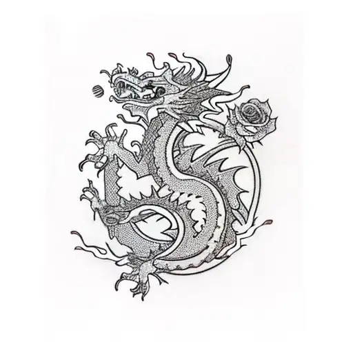 Guitar With Dragon And Roses