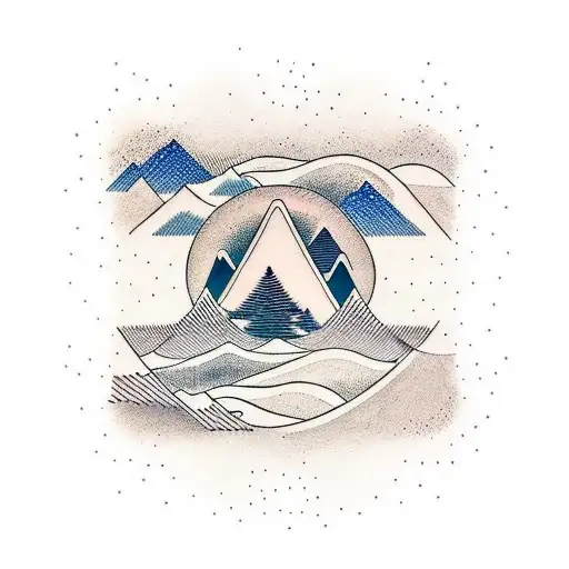 A Minimalist Tattoo Of Mountains Shaped Like Soundwaves With A Coffee Cup In The Foreground