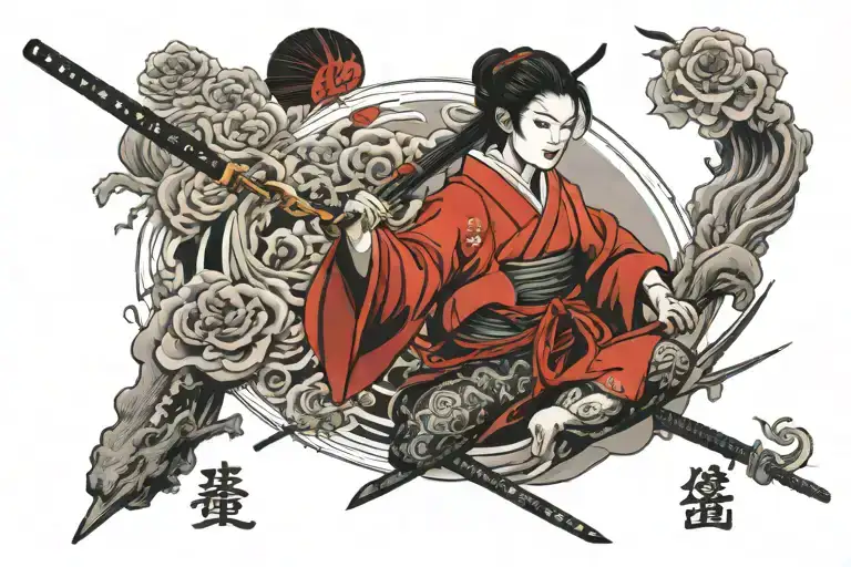 Samurai Girl With Symbol Of Balance