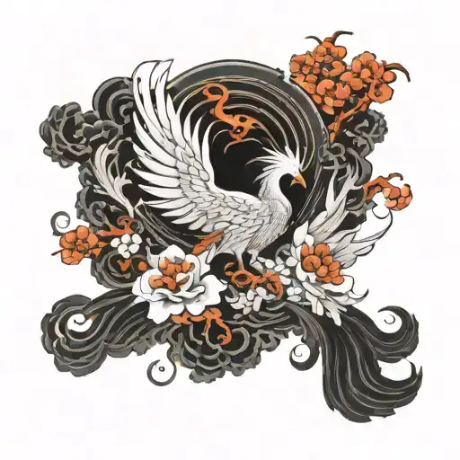 Flowers And Phoenix Rising From The Ashes