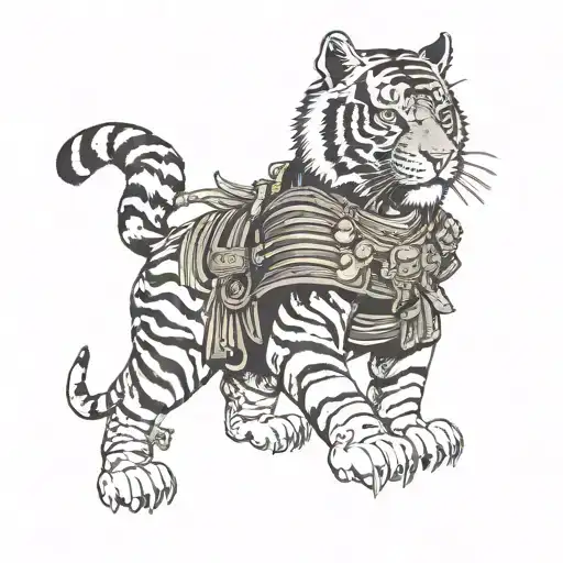 Tiger As A Samurai Warrior With A Samurai Helmet