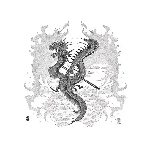 Portrait Of Girlfriend With A Dragon And Guitar Elements