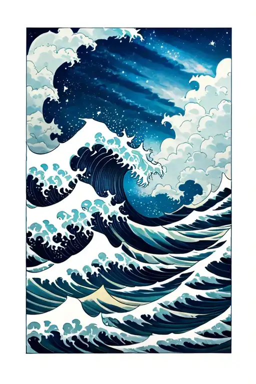 Shore Ocean Ferocious Waves Night Sky Space Surrounded