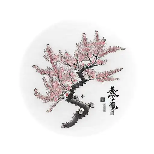 Japanese Word For 'Luck' With Cherry Blossoms