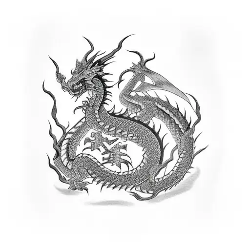 Red Dragon Intertwined To A Black Dragon