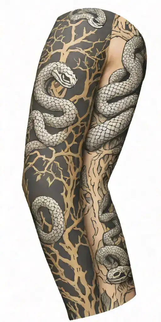 Tree Bark Arm Sleeve With Snake
