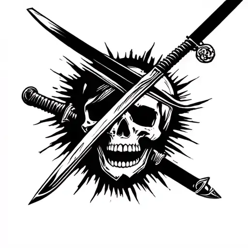 Skull With Sword Through Head And Mouth Open