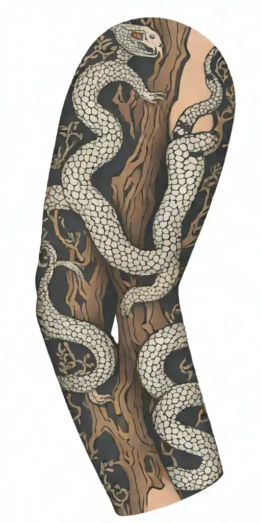 Tree Bark Arm Sleeve With Snake