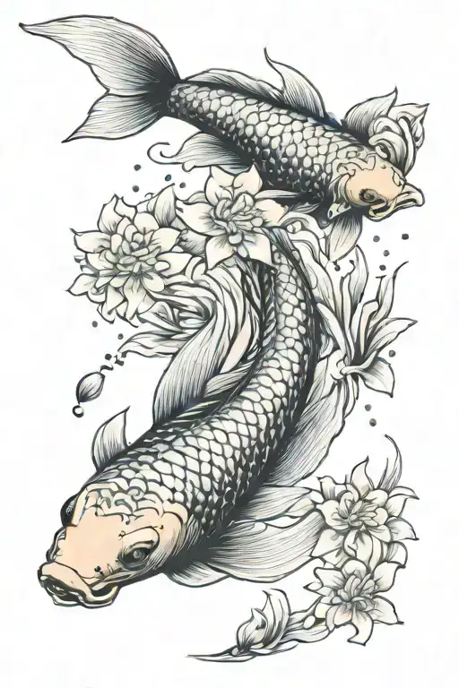 Koi Fish Swimming Lotus Blossoms Cherry Blossoms Falling