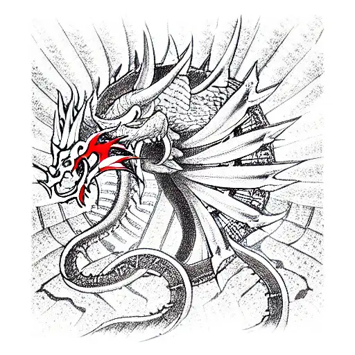The Red Dragon That Was Pierced By The Sword Of The Samurai