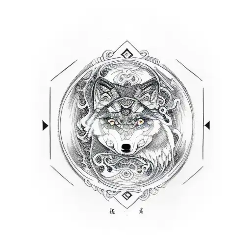 Wolf Whit Moon And Use Yin Yang Concept