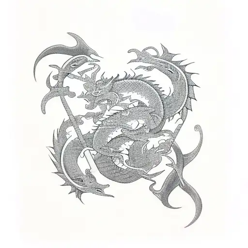 Design A Black-grey Tattoo Of The Pisces Sign Intertwined With A Dragon