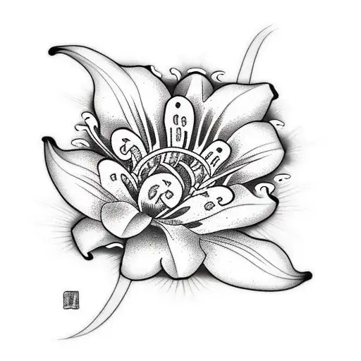 Lily Flower Water Black And White