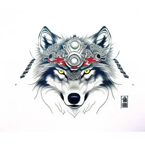 Wolf With A Samurai Helmet