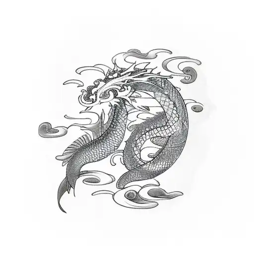 Koi Fish And Dragon Symbolizing Life Purposes And Freedom