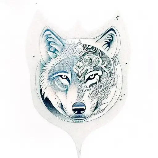 Wolf In Forest Looking A Moon And Use Yin Yang Concept