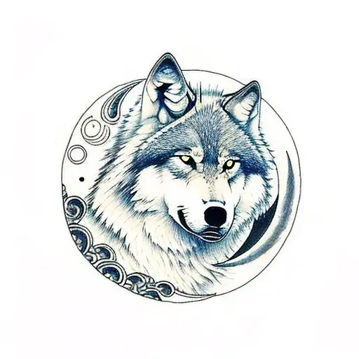 Wolf With A Crescent Moon In The Background