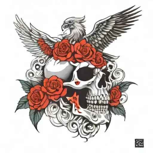 Skull And Roses With Tengu Mask