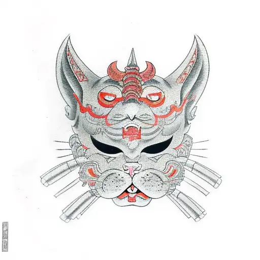 Cat With An Oni Mask