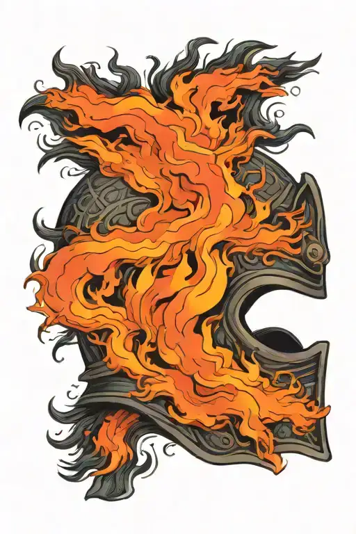 Samurai Helmet Flames Engulfing