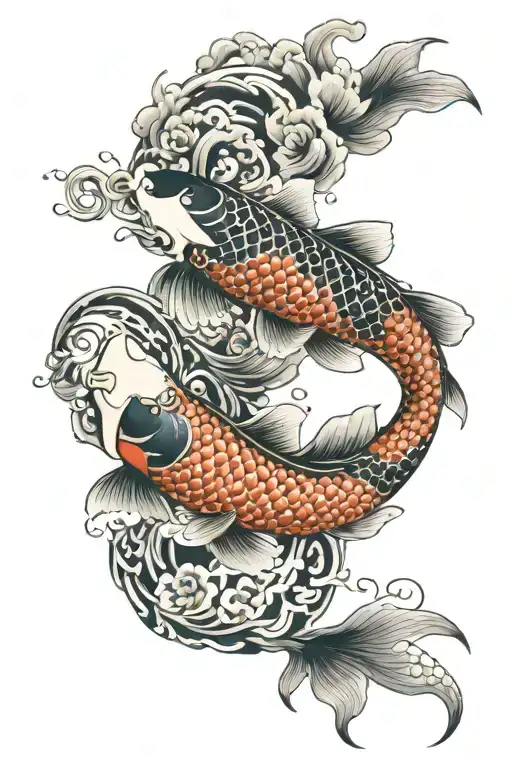 Two Koi Fish Transforming