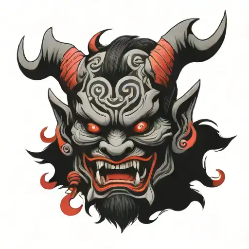 Oni Mask Black Grey With Red Accents