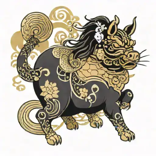 Sexy Women Warrior Japan Girl Fu Dog Lucky Pig Gold