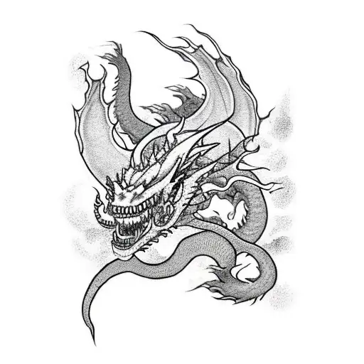 A Dragon Breathing Fire With Kanji Symbols Representing The Different Karate Forms