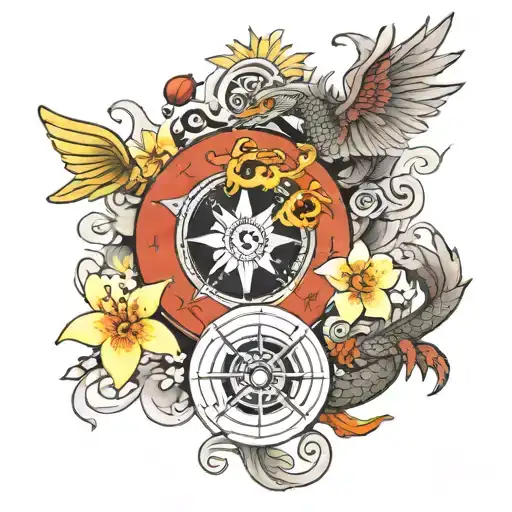 Dragon Phoenix Plumeria Compass