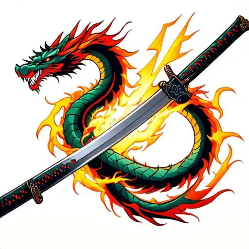 Japanese Katana With A Lightning Dragon Inside The Katana