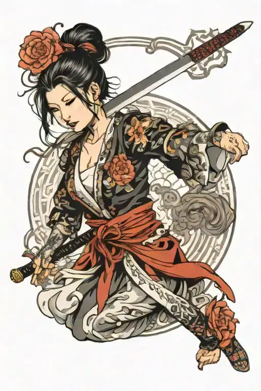 Realistic Beautiful Lady With Sword