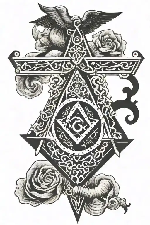 Masonic Square And Compass With Caduceus Intertwined