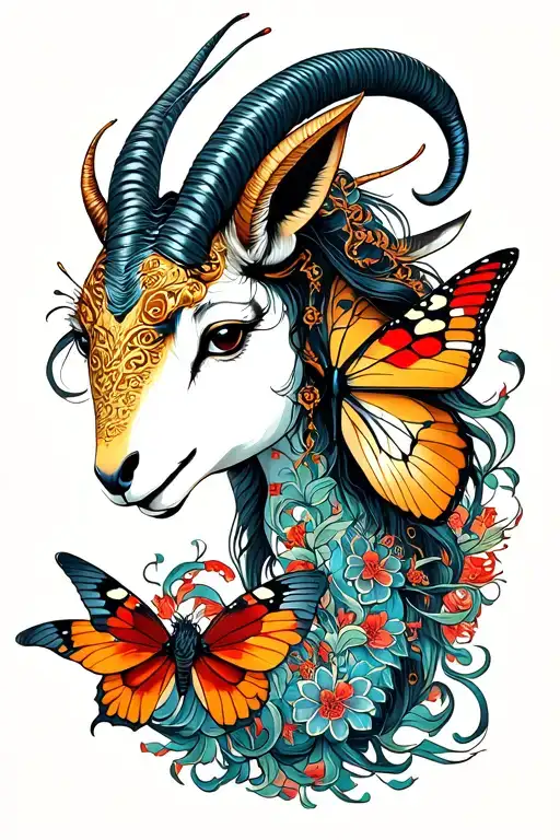 Capricorn With Butterfly Surrounded