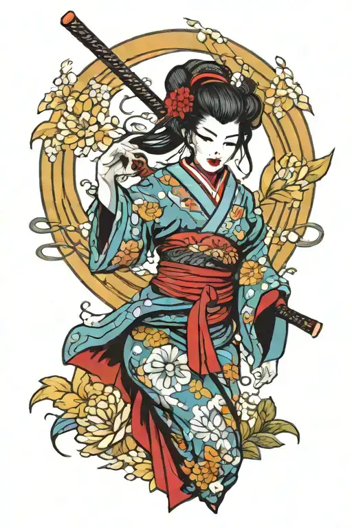 Cyberpunk Geisha Holding A Katana