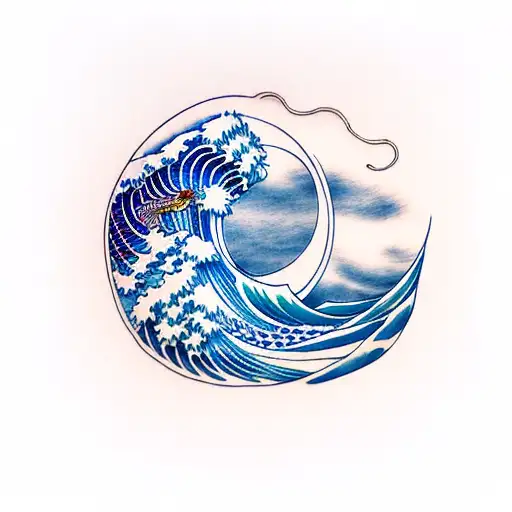 Ocean Wave And Lion And Moon
