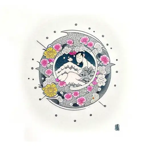 A Bed Of Flowers With A Moon