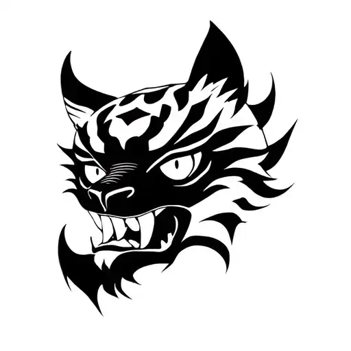 Oni Mask With Snow Panther Teeth Eyes Face Shape Black And White