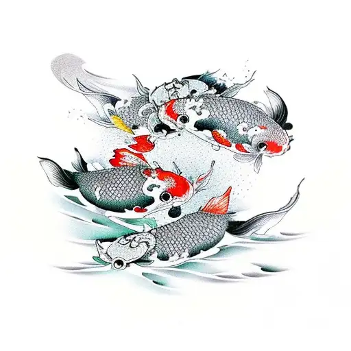 Koi Fish In A Pond With Hummingbirds On Bonzai