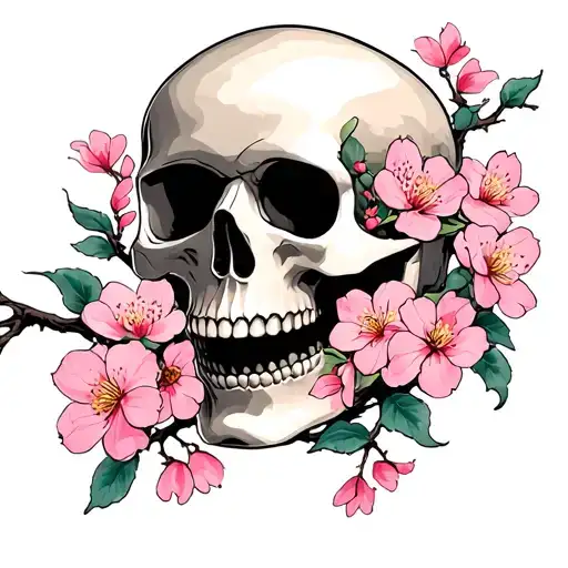 Japanese Skull And Cherry Blossoms