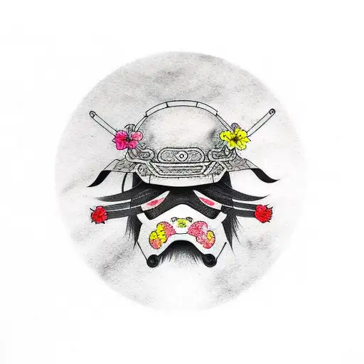 Samurai Helmet And Cherry Blossoms